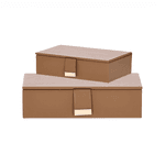 Kit 2 Caixas Decorativas / Organizadoras Em Pu Marrom