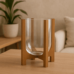 Vaso Decorativo em Vidro e Madeira 21cm