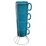 Jogo 4 Xícaras Para Café Striatto Com Suporte 80ml Azul Esmeralda Azu