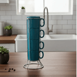 Jogo 4 Xícaras Para Café Striatto Com Suporte 80ml Azul Esmeralda Azu