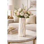 Vaso Decorativo em Cerâmica 28cm Branco e Dourado