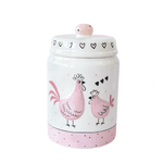 Pote Porta Mantimentos Decorativo Branco Galinha E Galo Rosa