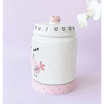 Pote Porta Mantimentos Decorativo Branco Galinha E Galo Rosa