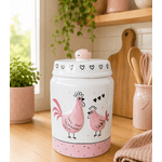 Pote Porta Mantimentos Decorativo Branco Galinha E Galo Rosa