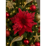 Flor Natalina Poinsetia Vermelha Com Brilho