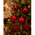 Jogo 6 Bolas De Natal Vermelho Com Brilho E Texturizada 8cm