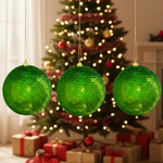 Jogo 3 Bolas De Natal Verde Lantejoula 10cm Decoração Árvore
