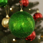 Jogo 3 Bolas De Natal Verde Lantejoula 10cm Decoração Árvore