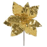 Flor De Natal Poinsetia Dourado Espelhado Luxo Natal