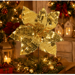 Flor De Natal Poinsetia Dourado Espelhado Luxo Natal