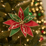 Flor De Natal Veludo Vermelho E Verde Folhas Luxo Natal
