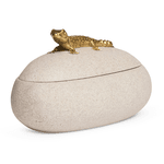 Pote Decorativo Lagarto em Poliresina Cinza e Dourado 24,5cm