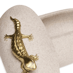 Pote Decorativo Lagarto em Poliresina Cinza e Dourado 24,5cm