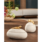Pote Decorativo Lagarto em Poliresina Cinza e Dourado 24,5cm