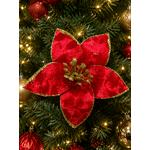 Flor Natalina Poinsetia Vermelha Com Brilho Dourado