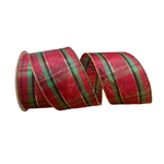 Fita Natalina Aramada 6,3cm Vermelho E Verde Fio Dourado Cromus