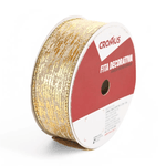 Fita Natal Aramada Ouro Riscas 6,3cm Cromus Natal Dourado