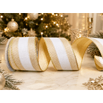 Fita Natalina Aramada 6,3cm Linho Dourado Com Brilho 9,14m