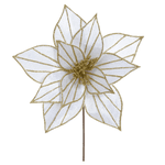 Flor Natalina Bico De Papagaio Veludo Branco Com Dourado