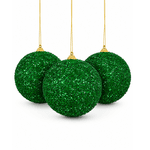 Jogo 3 Bolas De Natal com Glitter Verde Brilho 10cm