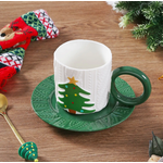 Caneca Pinheiro Natal com Pires Verde e Branco