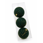 Jogo 3 Bolas De Natal Veludo Verde E Dourado 10cm