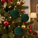 Jogo 3 Bolas De Natal Veludo Verde E Dourado 10cm