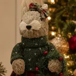 Esquilo Natal Em Pé Palha Vestido Xadrez Tricot 32cm
