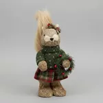Esquilo Natal Em Pé Palha Vestido Xadrez Tricot 32cm