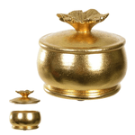 Caixa Decorativa Ceramica Flor Poliresina Dourada 10cm