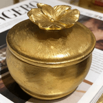 Caixa Decorativa Ceramica Flor Poliresina Dourada 10cm