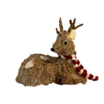 Rena Enfeite Natal Palha Sentada Com Cachecol Listras 20cm