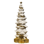 Árvore Branco Decorativa Resina Com Presentes Dourados 40cm