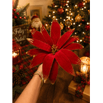 Flor De Natal Grande Veludo Vermelho Com Brilho Dourado