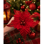 Flor Natalina Bico de Papagaio Veludo Vermelho 20cm Natal