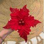 Flor Natalina Bico de Papagaio Veludo Vermelho 20cm Natal