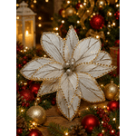 Flor Natalina Poinsetia Champagne Com Glitter E Cristais
