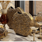 Vaso Decorativo Texturizado Em Metal Dourado 33cm