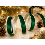 Fita Natalina 2,5cm Dupla Face Verde E Dourado Veludo 9,14m