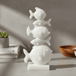 Decoração Marítima Para Casa Marmorizada 5 Peixes 31cm Branco