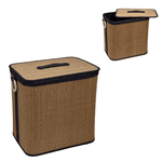 Cesto Organizador Bambu com Tampa Marrom e Preto 36cm