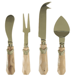Cj 4 Talheres Servir Queijo Dourado Aço Inox Borboleta Marrom