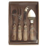 Cj 4 Talheres Servir Queijo Dourado Aço Inox Borboleta Marrom