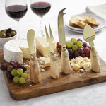 Cj 4 Talheres Servir Queijo Dourado Aço Inox Borboleta Marrom