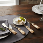 Cj 4 Talheres Servir Queijo Dourado Aço Inox Borboleta Marrom