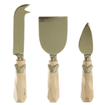 Jogo De Facas Para Queijo 3 Peças Aço Inox Dourado Borboleta