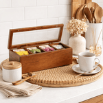 Caixa P/ Chá E Especiarias Madeira Acacia Tampa Acrilico