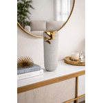 Vaso Cinza Com Dourado Melted Texturizado Em Cerâmica 33cm Cinza