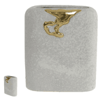 Vaso Cinza Com Dourado Melted Texturizado 20cm Em Cerâmica Cinza