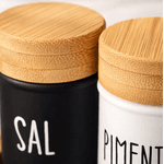 Saleiro E Pimenteiro Vidro Base Tampa Bambu 90ml Doha 3 Pçs